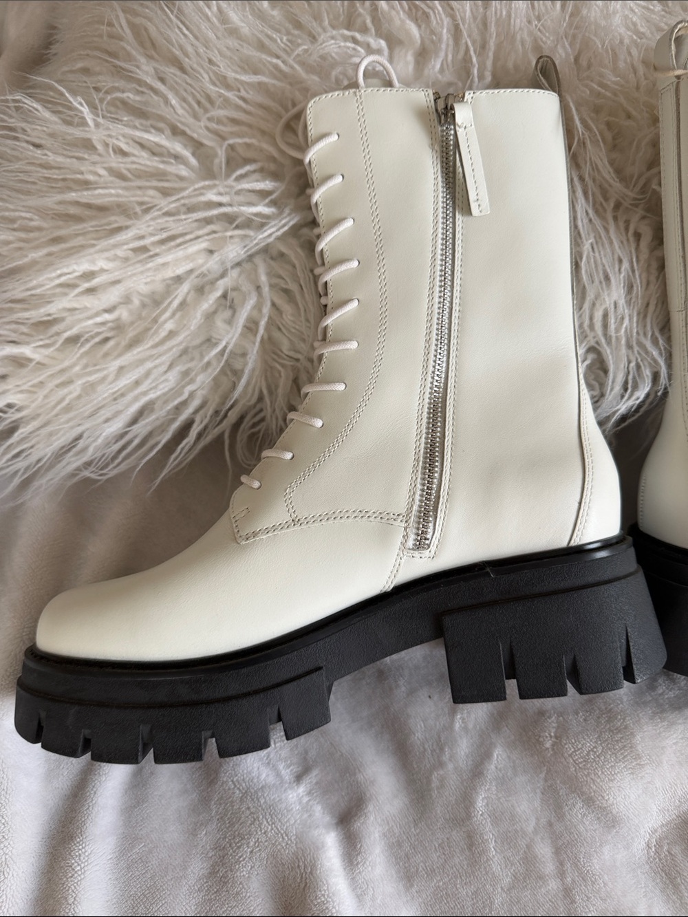NEW ASH Liana Genuine Leather White Lace-Up Combat Boots with Black Sole Size 40 - Picture 4 of 6